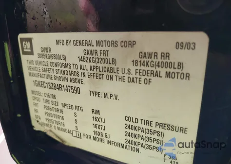 2004 GMC Yukon Sle/Slt z USA, uszkodzony, nr VIN 1GKEC13Z84R147590